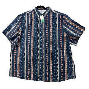 Simmashah Button Down Shirt Mens XXXL Navy Blue Geometric Tribal Print NWT